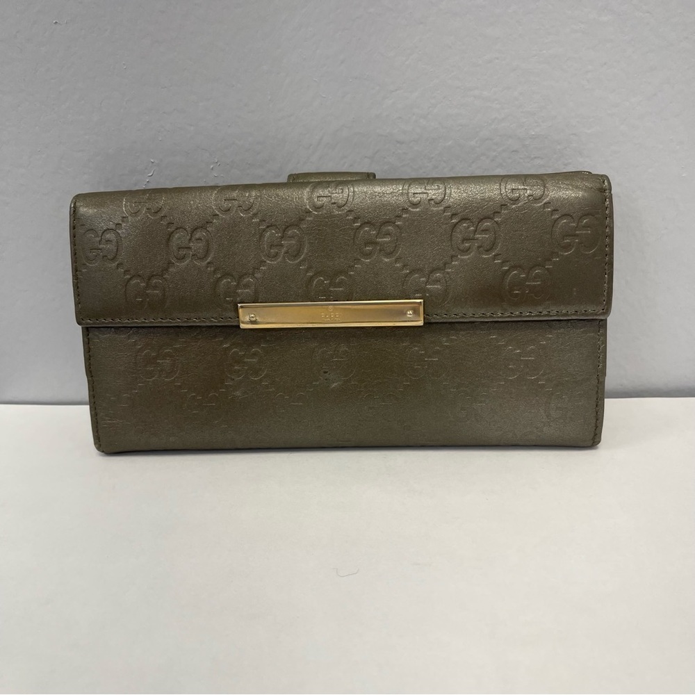 GUCCI Guccissima Leather W Hook Bi-Fold Long Wallet in Light Brown - Preowned